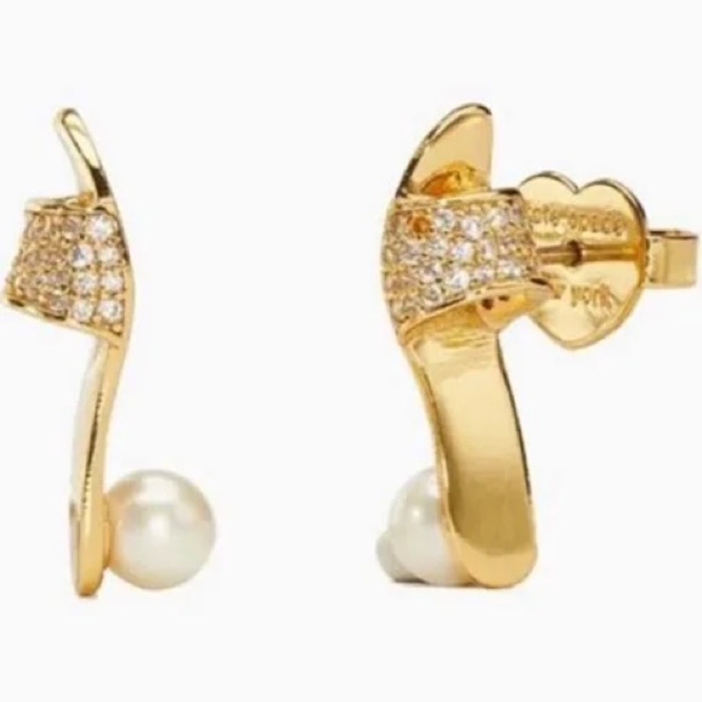 Authentic New on card kate spade gold-tone crystal & pearl drop shoe earrings.